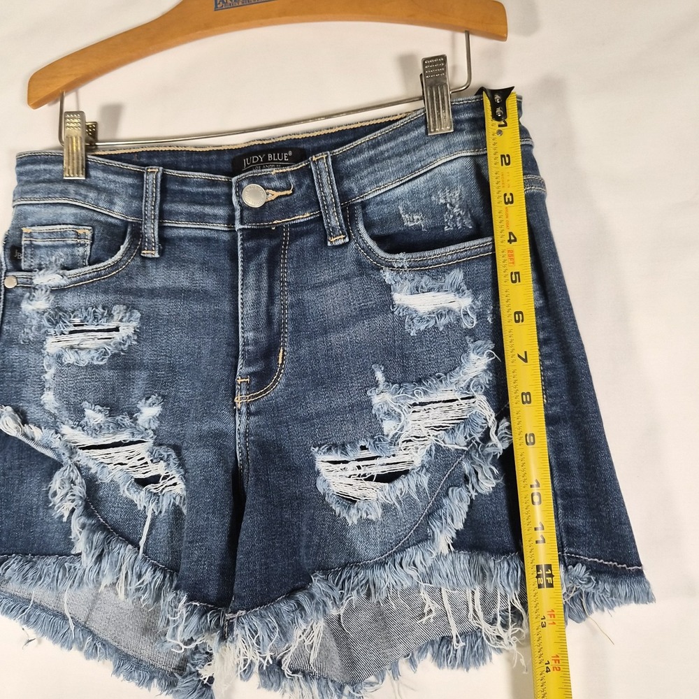 Judy Blue Distressed High Rise Denim Shorts Women's Small Raw Hem Stretch - Picture 4 of 8